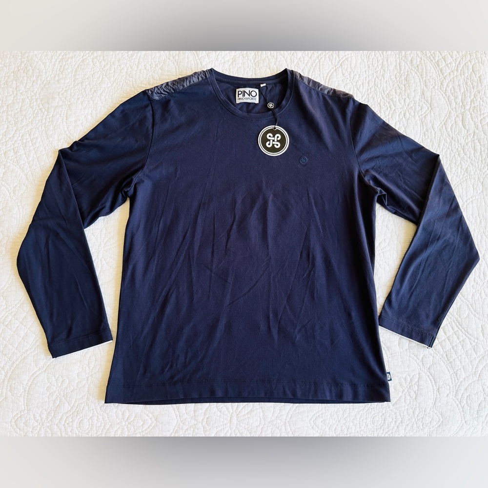 Pino Porte Men’s Long Sleeve Shirt Blue Navy Size Large NWT Embroidered Logo